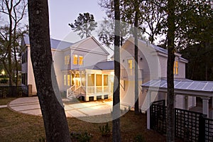 House and patio at twilight