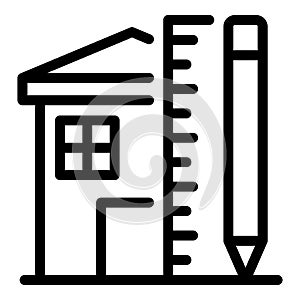 House pencil and ruler icon, outline style