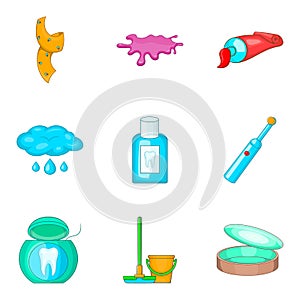 House personal hygiene icon set, cartoon style