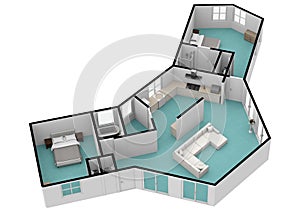 House plan sketch interior 3d illustration. 3d floor plan top view. 3D illustration floor plan. Floor plans for real estate.