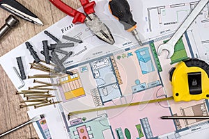 House plan with working tools.