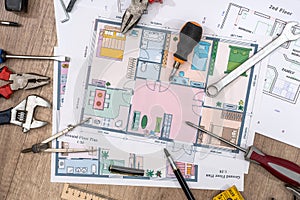 House plan with working tools.