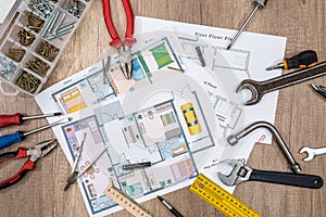 House plan with working tools.