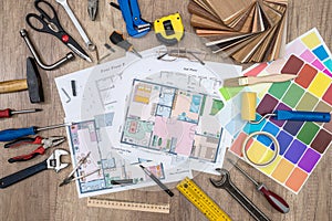 House plan with working tools.