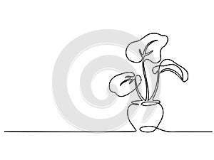 House plant in pot Continuous one line drawing