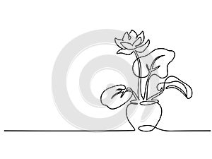 House plant in pot Continuous one line drawing photo