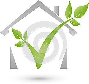 House and plant, real estate and eco house logo