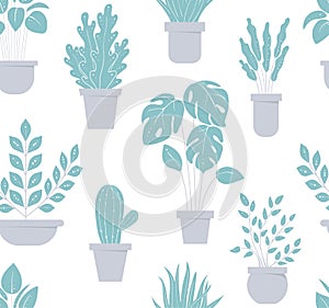 House plant seamless pattern. Flowerpot background. For textile