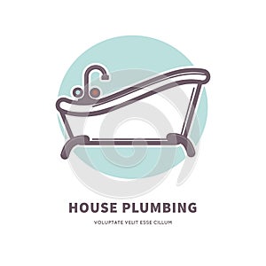 House plumbing commercial logotype with capacious ceramic bath