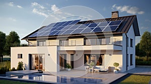 House with Pool and Solar Technology on a Roof