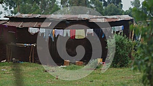 House of a poor family in the slums of Africa. Most residents live below the poverty line in extreme desolation and