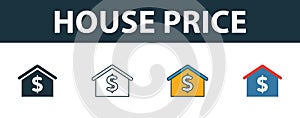 House Price icon set. Four elements in diferent styles from real estate icons collection. Creative house price icons filled,