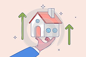 House and property investment concept. Buy or rent house decision. Real estate price growth or mortgage calculation