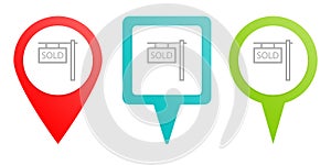 house, property, sold, pin vector icon. Multicolor pin vector icon, diferent type map and navigation point