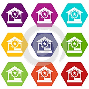 House protection icons set 9 vector