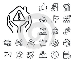 House protection line icon. Building warning sign. Salaryman, gender equality and alert bell. Vector