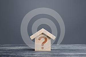 House with a question mark. Cost estimate. Solving housing problems, deciding buy or rent real estate. Search for options, choice