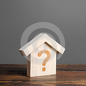 House with a question mark. Cost estimate. Solving housing problems, deciding buy or rent real estate. Search for options, choice
