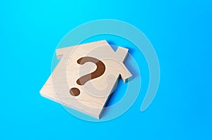 House with a question mark. Solving housing problems, deciding buy or rent real estate. Cost estimate. Search for options, choice