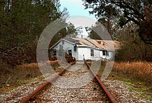 House on railroad tracks