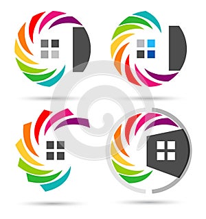 House, real estate, circle home, logo, set of rainbow colorize building symbol icon vector design