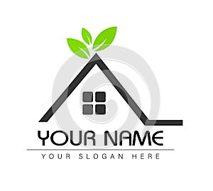 House real estate logo. Green Home with window and building roof vector illustration