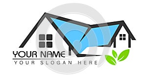 House real estate logo. Green Home with window and building roof vector illustration
