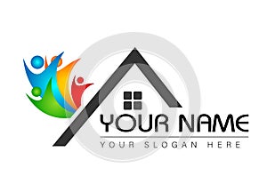 House real estate logo. Home with window and building roof vector illustration