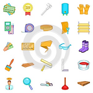 House reconstruction icons set, cartoon style