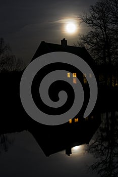 House, refelection and Moon