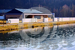 House reflected in water