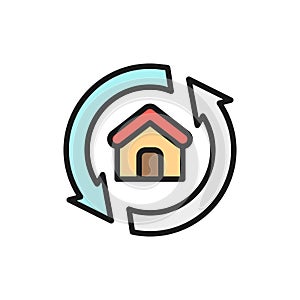 House remodeling, redevelopment, repair home flat color line icon. photo
