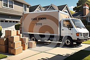 House Removal Truck Packed with Labeled Cardboard Boxes - Delicate Glassware Peeking Out, Furniture Safely Stowed