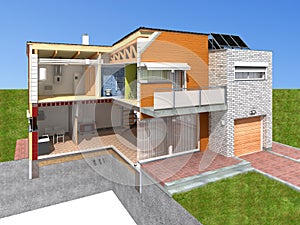 House rendering in section