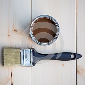 House Renovation, Brown Paint Can and Brush