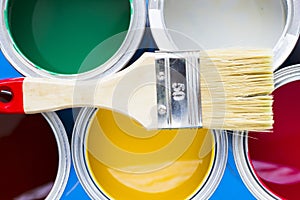 House renovation concept, paint cans and brushes