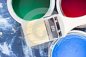 House renovation concept, paint cans and brushes