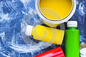 House renovation concept, paint cans and brushes