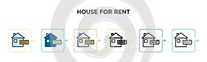 House for rent vector icon in 6 different modern styles. Black, two colored house for rent icons designed in filled, outline, line