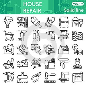 House repair line icon set, Homebuilding and renovating symbols collection or sketches. Construction and repair linear