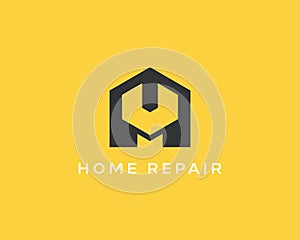 House repair service tool shop sign logotype. Creative idea wrench icon mechanic logo. Negative space symbol.