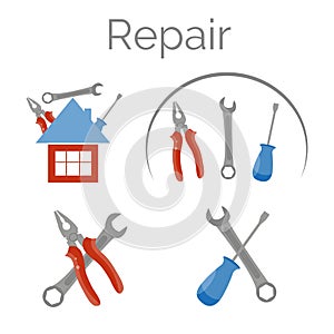 House repair tools icon, the concept of home renovation. Isolated on white background. Vector illustration