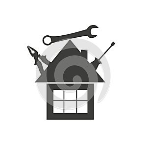 House repair tools icon silhouette, the concept of home renovation. Isolated on white background