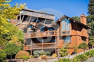 House in a residential neighborhood in Oakland, San Francisco bay on a sunny day, California