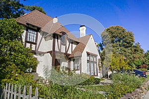 House in a residential neighborhood in Oakland, San Francisco bay on a sunny day, California