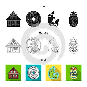 House, residential, style, and other web icon in black,flat,outline style. Country, Denmark, sea, icons in set