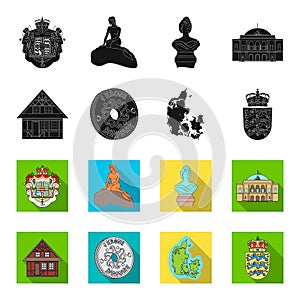 House, residential, style, and other web icon in black,flet style. Country, Denmark, sea, icons in set collection.