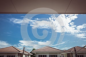 House roof with the blue sky background,Modern home