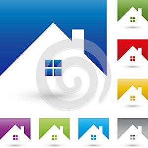 House, roof in color, real estate and roofing logo