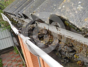 House Roof Gutter Cleaning. Asbestos Roof Gutter Cleaning